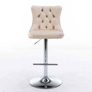 OUTSUPPLY Set of 2, Swivel Velvet Bar Stools, Adjustable Height, Modern Upholstered Stool for Kitchen Island & Pub - 1 of 4