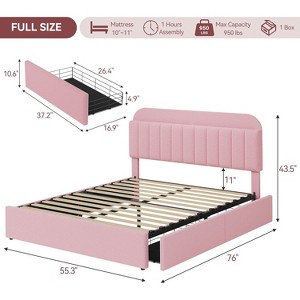 Bed Frame with Storage Headboard and 2 Drawers, Upholstered Platform Bed with Bookcase, No Box Spring Needed, Pink Queen - 1 of 4
