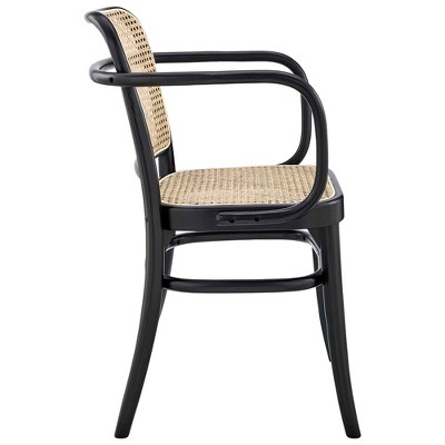 Low Profile Black Elm Wood & Cane Arm Chair