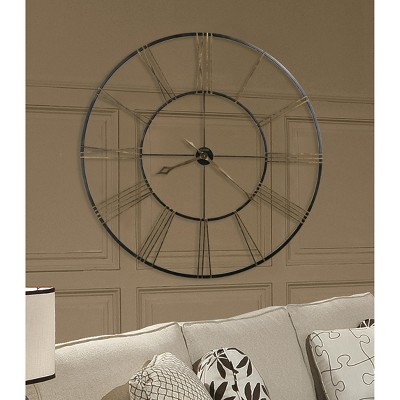 Oversized Antique Gold and Black Metal Wall Clock