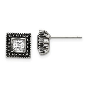 Chisel Stainless Steel Antiqued and Polished CZ Square Stud Earrings - 1 of 4