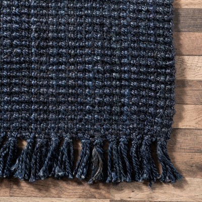 Handmade Navy Blue Braided Jute 6' x 9' Rectangular Rug
