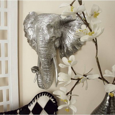 Eclectic Polystone Elephant Wall Decor Silver - Olivia & May: Modern Mixed Media Animal Art, Framed Metal Black Frame, Horizontal Layout