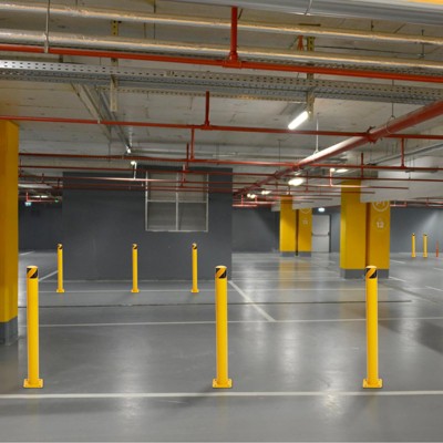 2 Packs Safety Bollard Post, Steel Bollards Parking Barrier Yellow Powder Coated