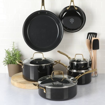 Martha Stewart 14-Piece Black and Gold Non-Stick Aluminum Cookware Set