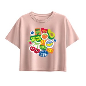 Girls' - Instant Message - Fruit Stamps Short Sleeve Boxy Graphic T-Shirt - 1 of 3