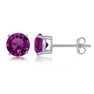Bella Silver Sterling Silver 6MM Amethyst "February" Swarovski Element Earrings - Purple - 1 of 2