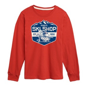 Boys' - Peanuts - Snoopy and Woodstock Ski Shop Long Sleeve Graphic T-Shirt - 1 of 4