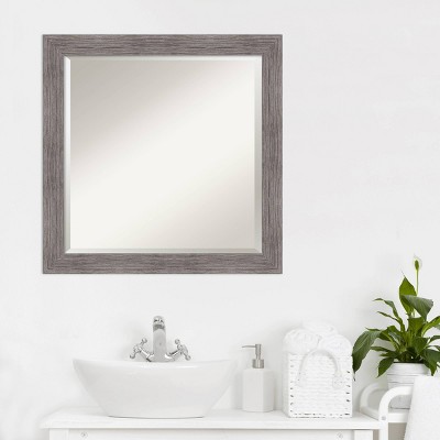 Gray Pinstripe Framed Rectangular Bathroom Vanity Mirror