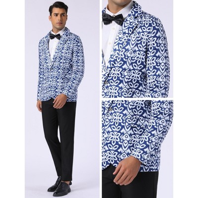Мужские пиджаки INSPIRE CHIC Men's Formal Notch Lapel One Button Retro Flower Blazer Navy Blue Large — фото 4