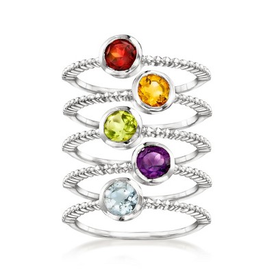 Ross-Simons 1.60 ct. t.w. Multi-Gemstone Jewelry Set: 5 Beaded Rings in Sterling Silver