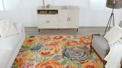 Ivory Floral Synthetic 8' x 10' Rectangular Area Rug