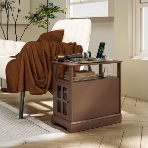 CIPACHO Narrow Side Table End Table with Charging Station, USB Ports, Modern End Table with Storage for Living Room, Brown - 1 of 4