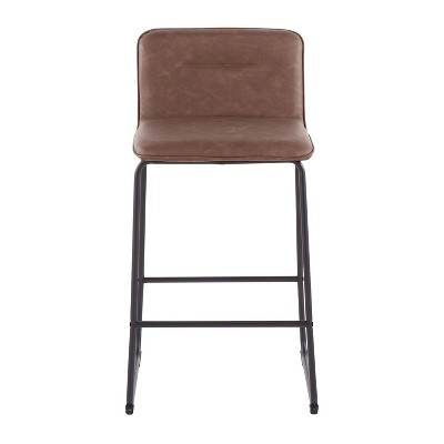 Casper 26'' Black Metal and Espresso Faux Leather Counter Stool Set