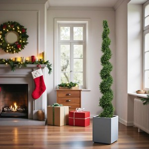 Gulches 7FT Artificial Two-Tone Cypress Pine Tree - Realistic Spiral Faux Greenery with Dual-Color Leaves, Potted Decor - 1 of 4