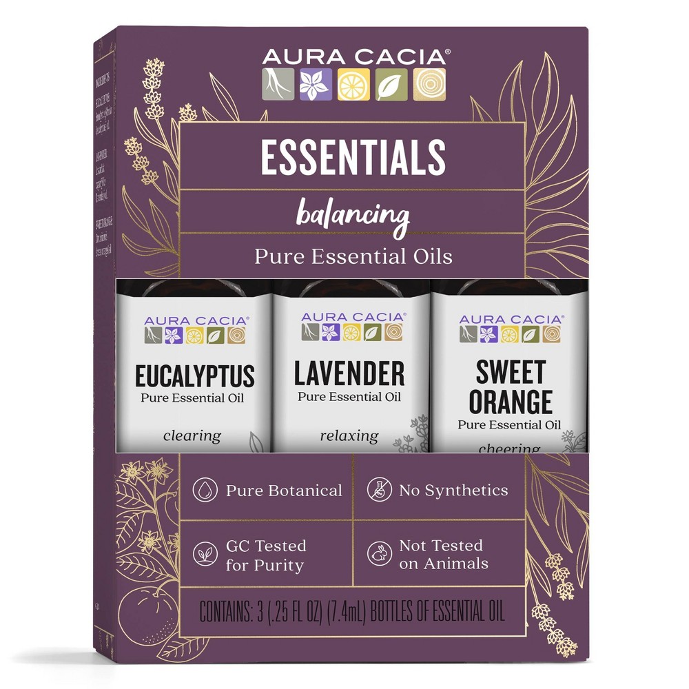 3pk Multi Essential Oil Set - Aura Cacia: Pure Aromatherapy, Sweet Orange Scent, Member Owned Co-op