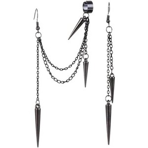 Black Spike Asymmetric Threader Earrings: No-Pierce Cuff Chain Dangle, Punk Jewelry for Women & Men - 1 of 4