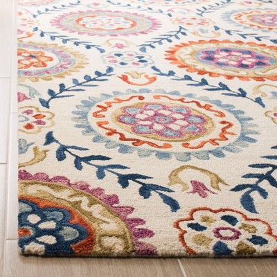 Ivory Floral Hand-Knotted Wool Area Rug, 6' x 9'