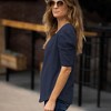 Amaryllis Women's V-Neck Puff Sleeve Tee with Gathered Shoulder Detail Relaxed Fit  Stretch Fabric - 3 of 4
