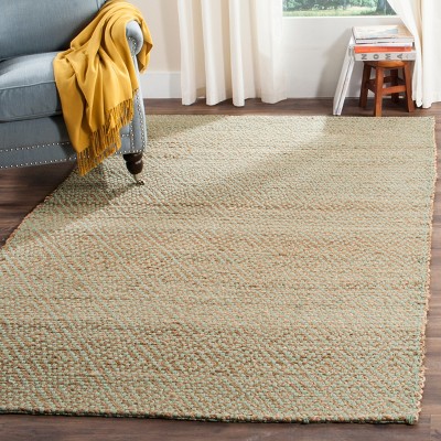 Natural Green Hand-Woven Jute Area Rug, 5' x 8'