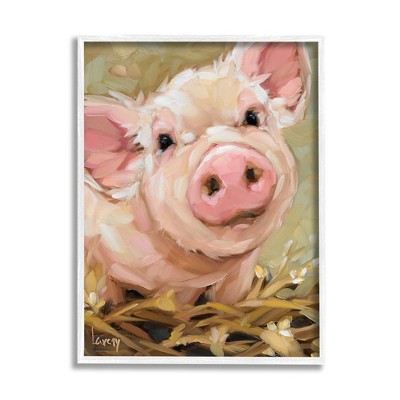 Stupell Industries Happy Pig Farm Animal Portrait Framed Giclee