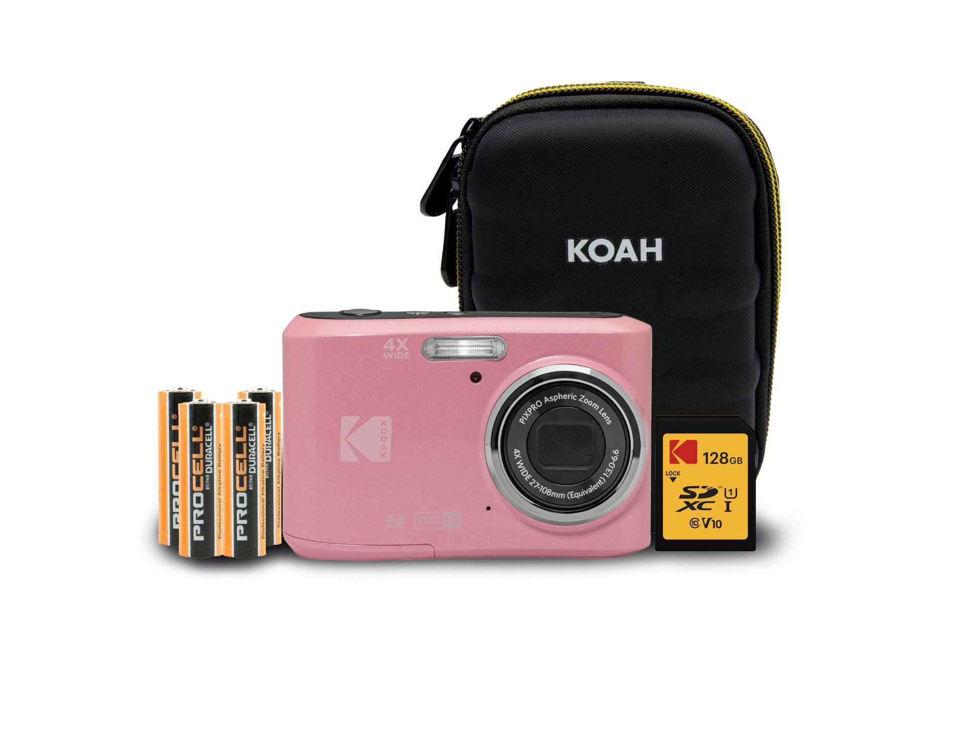 Kodak PixPro FZ45 Friendly Zoom 16MP Digital Camera (Pink) with SD Card and Case