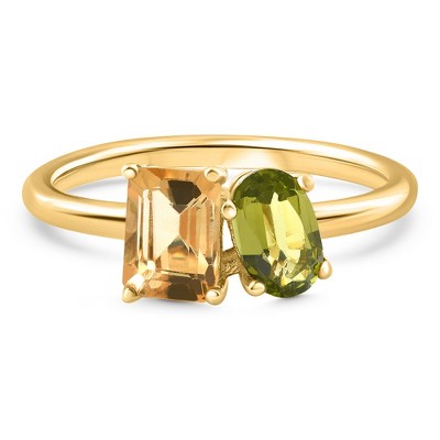 Pompeii3 1 1/2Ct Toi Et Moi Peridot & Citrine 2-Stone Ring 10k Gold
