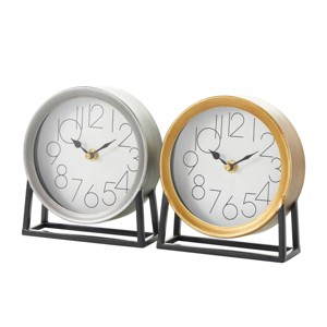 Set of 2 Metal Metallic Clocks with Black Modern Bases - Olivia & May: Silent Analog, Indoor Decor - 1 of 4