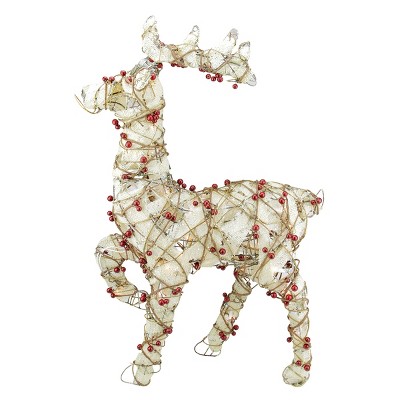 Northlight 28" Red and Beige Standing Burlap with Berry Reindeer Outdoor Christmas Decor