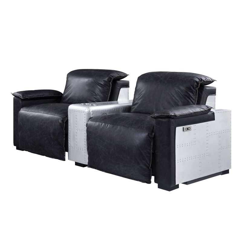Misezon 86&#34; Recliner Sofas Black Top Grain Leather and Aluminum - Acme Furniture, 3 of 7