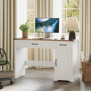 47" Farmhouse Executive Desk, Rustic Home Office Desk with Drawers and Storage Cabinet - 1 of 4
