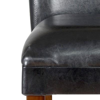 24" Black Faux Leather Counter Height Barstool with Wood Legs