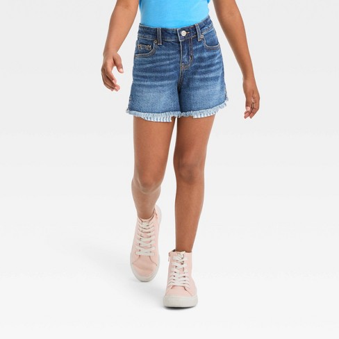 Girls' High-Rise Cut-Off Jean Shorts - Cat & Jack™ Dark Wash M