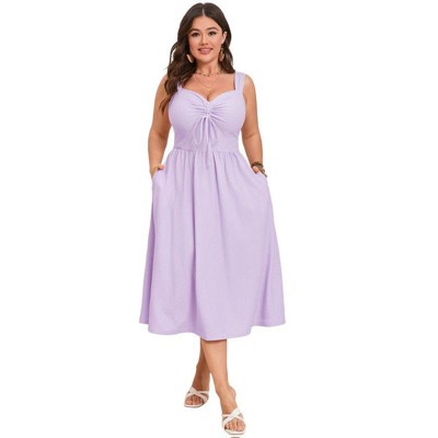 Coolmee Plus Size Summer Dress for Women Sleeveless Spaghetti Strap V Neck Tie Front A Line Casual Beach Midi Dress
