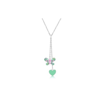 Chanteur Hypoallergenic Kids Jewelry Accessories Butterfly Green Heart Crystal White Gold Palladium Plating Necklace