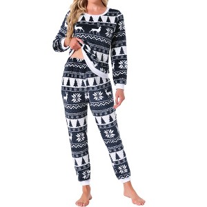 INSPIRE CHIC Women's Pajamas Flannel Printed Long Sleeve Top and Pants Christmas Sets - 1 of 4
