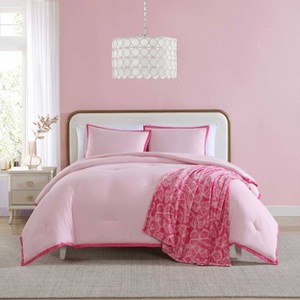 Betseyville Johnson Signature Hotel Solid Pink Full/Queen 4pc Comforter Sham Bonus Set - 1 of 4