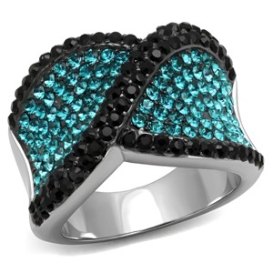 Slickblue Women’s Ring with Blue Zircon and Black Synthetic Crystal, Two-Tone IP Finish, Pave Design, Sizes 5-10 - 1 of 4