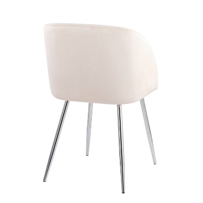 Cream Velvet and Chrome Upholstered Arm Chairs, Set of 2