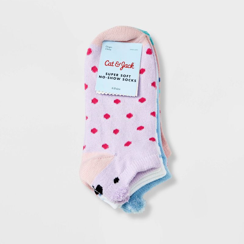 Girls' 6pk Super Soft Critter No Show Socks - Cat & Jack™, 2 of 4