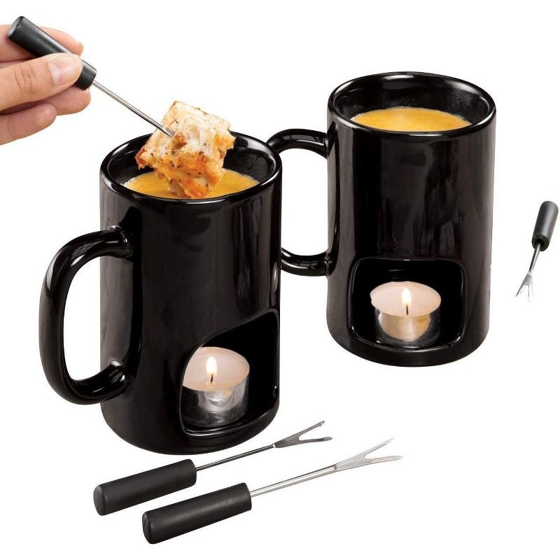 KOVOT Personal Fondue Mugs Set of 2 | Ceramic Mugs for Chocolate or Cheese | Includes Forks and Tealights, 5 of 7