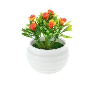Unique Bargains Artificial Tree Ribbed Pot 7-Head Solid Rose Orange Plastic 3.15"x3.15"x3.15" 1 Pcs - 1 of 4