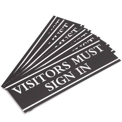 Juvale 6-Pack "Visitors Must Sign in" Office Signs, Adhesive Wall Signs, Black & Silver 9" x 3"