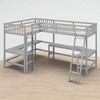L-Shaped Twin Loft Bed with 2 Built-in Desks, Solid Wood Frame, Ladder Access, No Box Spring Needed, Gray Finish - 4 of 4