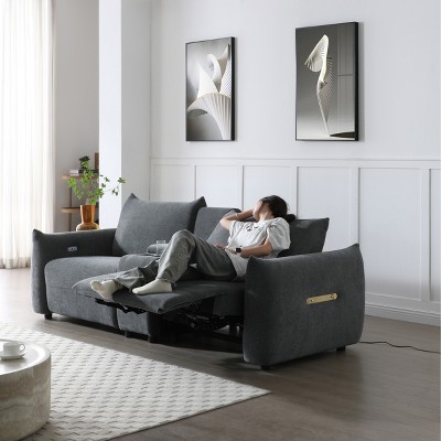 Power Lift Recliner Sofa with USB Charging - Linen Upholstered Living Room Sleeper with 2 Cup Holders, Storage Box , Home Theater Seating