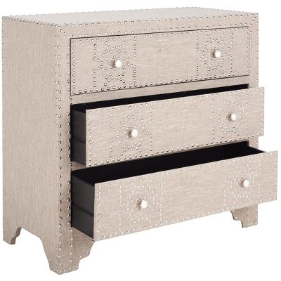 Transitional Gray 32" Fir Wood 3-Drawer Chest with Silver Nailheads