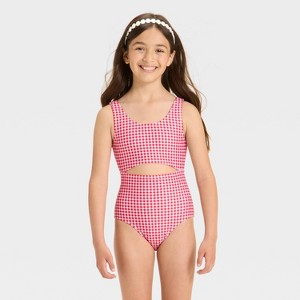 Girls' Gingham Printed One Piece Swimsuit - Cat & Jack™ - 1 of 3
