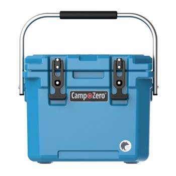 CAMP-ZERO 10 Liter 10.6 Quart Lidded Cooler with 2 Molded In Cup Holders, Folding Aluminum Handle Grip, and Locking System, Turquoise