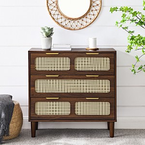 RISOKEYS Rattan Dresser with 3 Drawers,Wide Drawers and Metal Handles Wood Drawer Organizer for Bedroom,Living Room,Hallway,Office - 1 of 4