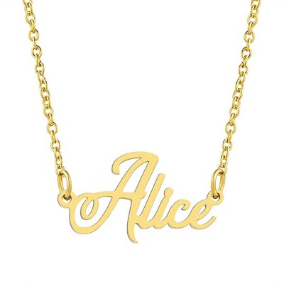 KISPER 18K Gold Plated Stainless Steel Personalized Name Pendant Necklace